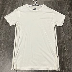 PLAIN WHITE EXTRA LONG ZIPPER SIDE TOPMAN T-SHIRT - MEN SIZE M